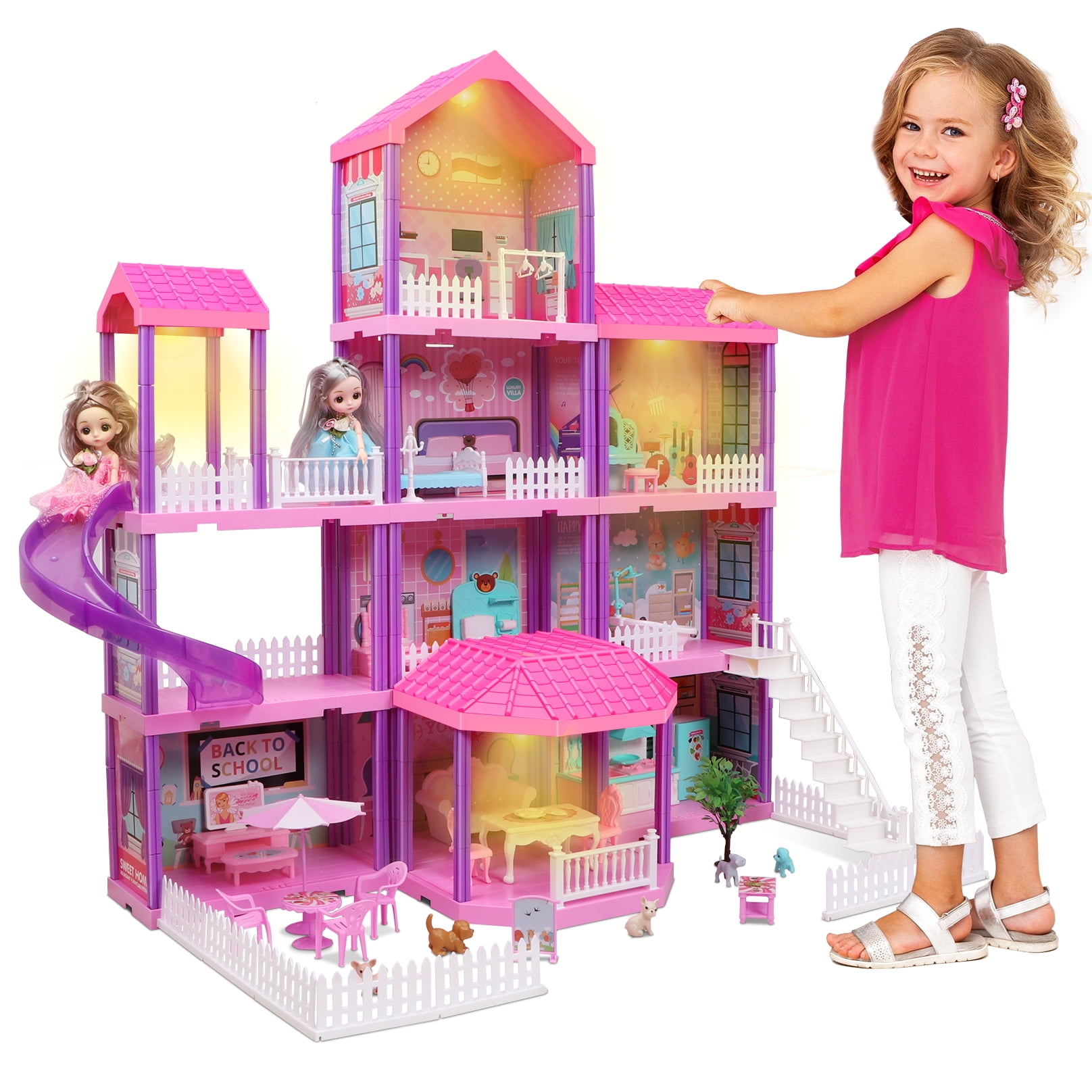 2-Story Barbie House Playset Furniture and amp; Accessories Fold Girls Toys 