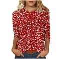 thumbnail image 3 of Craaazy Womens Trendy Tops Plus Size Loose Fit Solid Color Crew Neck Casual Style 3/4 Sleeve Floral Gradient Print T-shirt for Spring, Summer, Daily Outings, 3 of 5