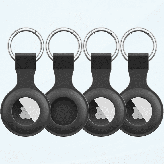 [4 Pack] AirTag Case for Apple AirTag, Anti-Lost AirTags Holder, AirTag Keychain with Key Ring, Anti-Scratch Protective Cover for Apple AirTags Case Accessories (Black Black Black Black)