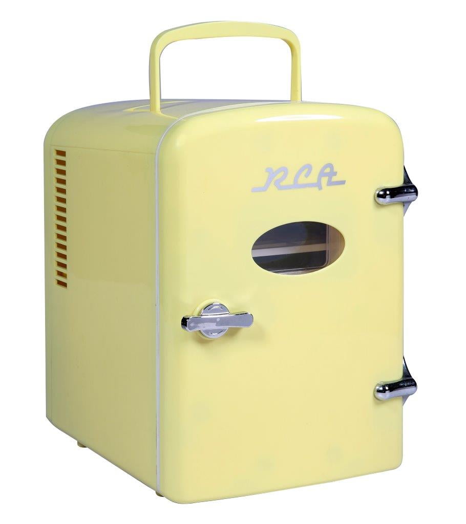  RCA RMIS129-MINT Mini Fridge, Mint, 0.15 cubic feet & Mini  Retro 6 Can Beverage Refrigerator-Black, RMIS129-BLACK, 0.15 cubic feet :  Home & Kitchen