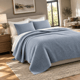 Blue Linen Full/Queen (92" X 98") Ribbed Matelasse Cotton Coverlet Set ...
