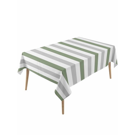 Sage Green Stripe Table Cloth, Geometric Grey White Vertical Striped Waterproof Tablecloth for Rectangle Tables, Reusable Washable Fabric Table Cover for Restaurant Kitchen Dining Tables 60"x120"