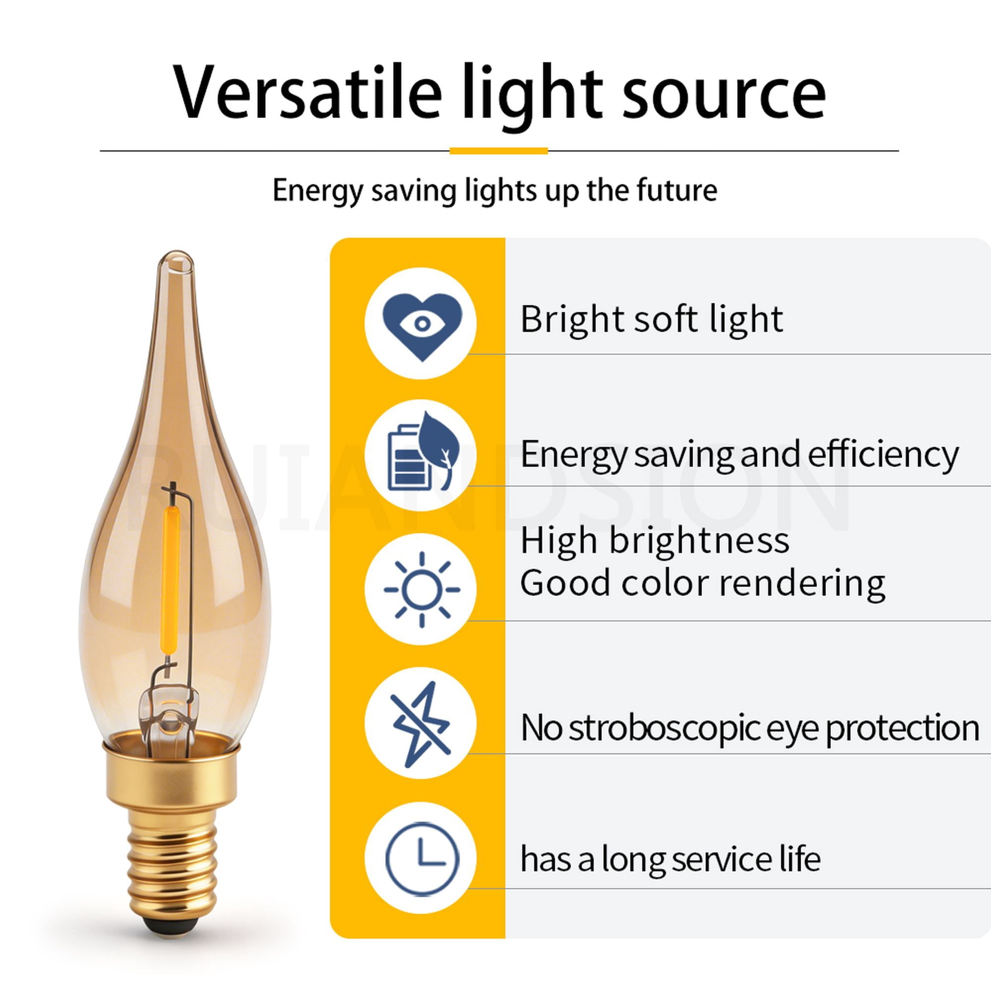 Ruiandsion E12 Retro Filament LED Bulbs,0.5W Amber Glow,No-Flicker, for Wall Sconce, Holiday Decor,12-Pack