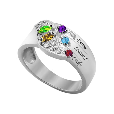 Laser Engraved Family Ring with Up to Five Birthstones