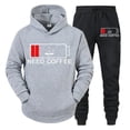 thumbnail image 5 of Conjunto de 2 piezas de sudadera y pantalón divertidos para hombre con estampado "Need Coffee" de manga larga con capucha y patrón de batería baja, ropa deportiva, 5 of 5