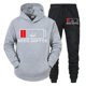 thumbnail image 5 of Conjunto de 2 piezas de sudadera y pantalón divertidos para hombre con estampado "Need Coffee" de manga larga con capucha y patrón de batería baja, ropa deportiva, 5 of 5