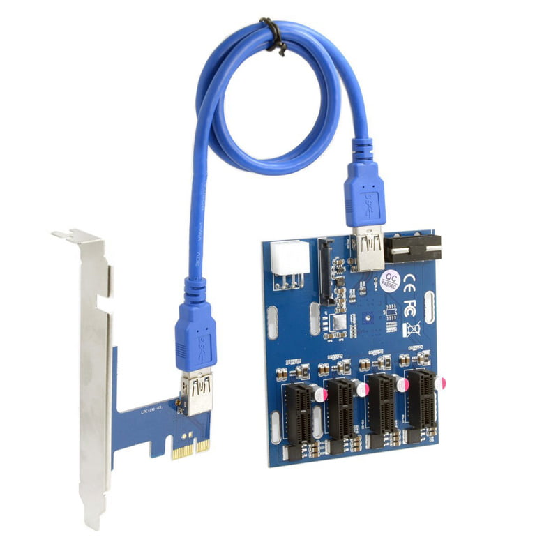 PCIe Splitter 1 to 4 Riser Card Extender PCI Express 1X to External 4 PCI-E USB 3.0 Adapter Multiplier Card for Bitcoin Litecoin Mining 