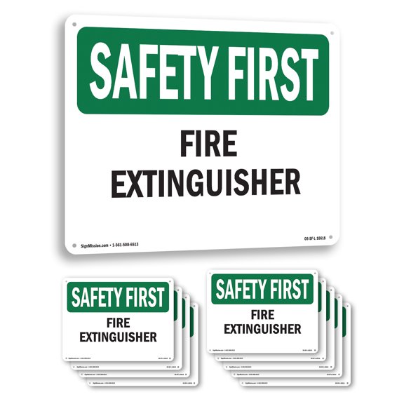 Fire Extinguisher OSHA SAFETY FIRST Aluminum Sign 10 Inch x 7 Inch - 10 Pack