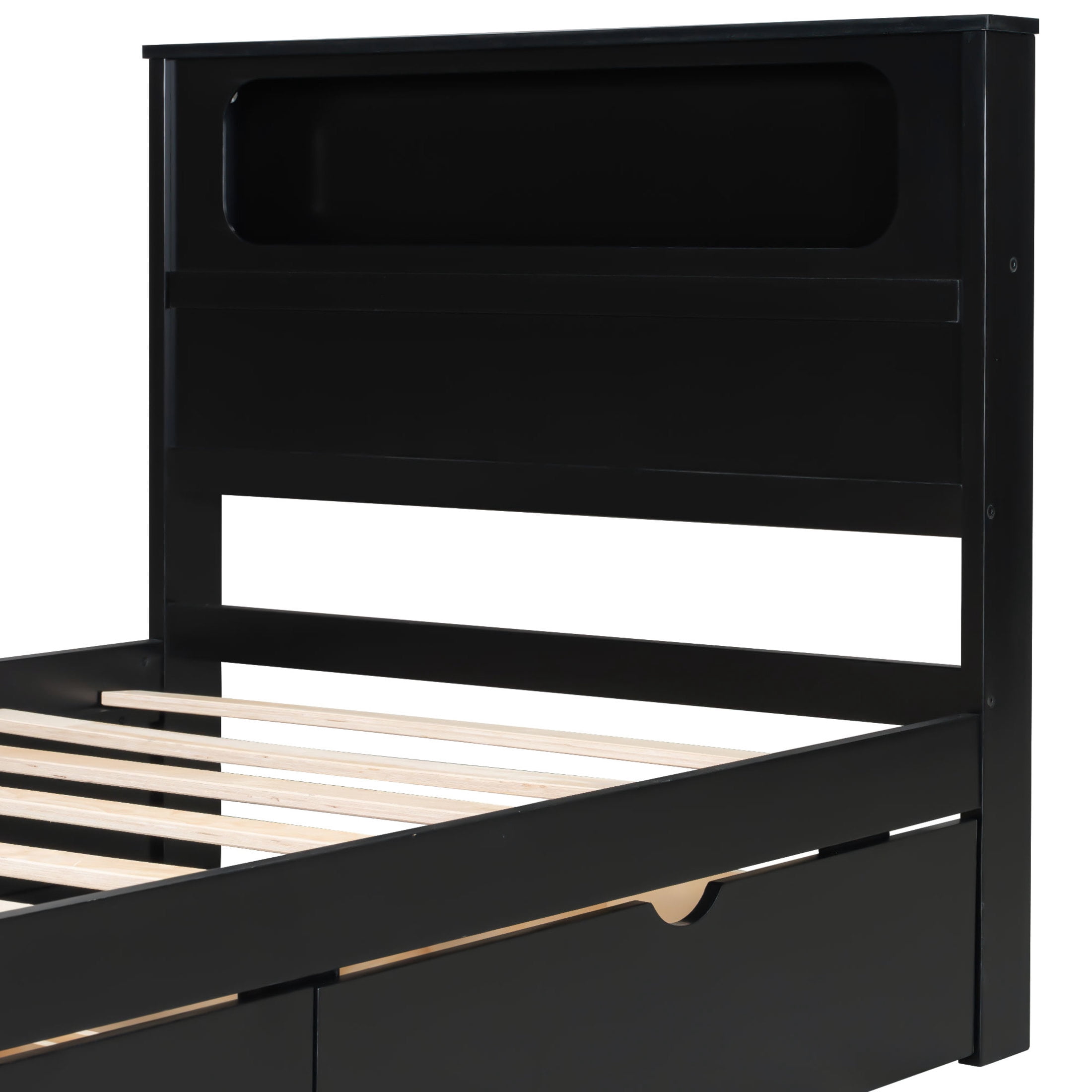 Noble House Twin Gaming Platform Bed, LED Headboard, and Built-in Desk with USB Charging and Storage Drawers, Black