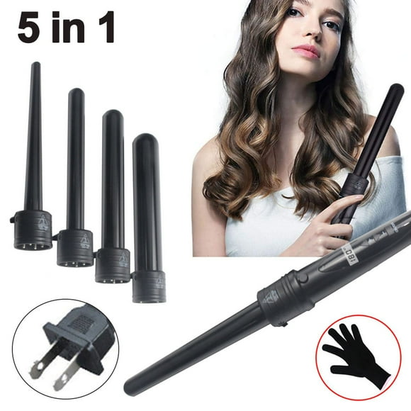 Curling Iron Wand Set 5 in 1, Ceramic Curling Wand Set LED Temperature Adjustable with 5 Interchangeable Hair Wand Ceramic Barrels, Anti-scalding Tip (0.5'' to 1.25'') and Heat Resistant Glove