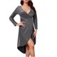 thumbnail image 1 of Vestido de cola de golondrina de manga larga de seda brillante delgado con cuello en V profundo sexy casual de moda para mujer Fridja  NMB5248, 1 of 9