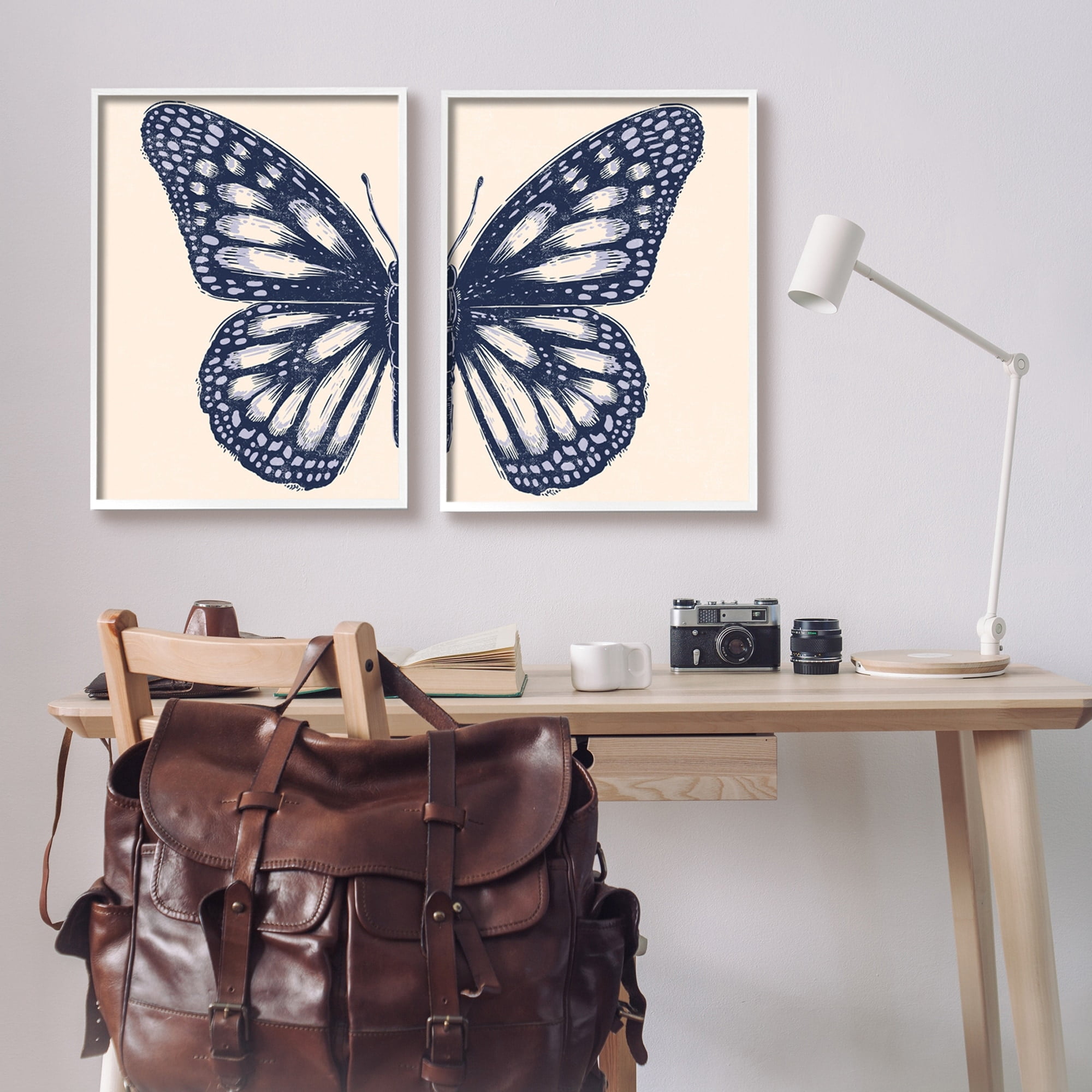 Stupell Industries Intricate Butterfly Wings Detail Bold Insect Drawing Graphic Art White Framed Art Print Wall Art, Set of 2, Design by Caroline Alfreds