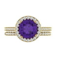 thumbnail image 2 of 2.56ct Brilliant Round Cut Natural Amethyst 18K Yellow Gold Halo Solitaire with Accents Engagement Bridal Wedding Ring Band Set size 8, 2 of 7