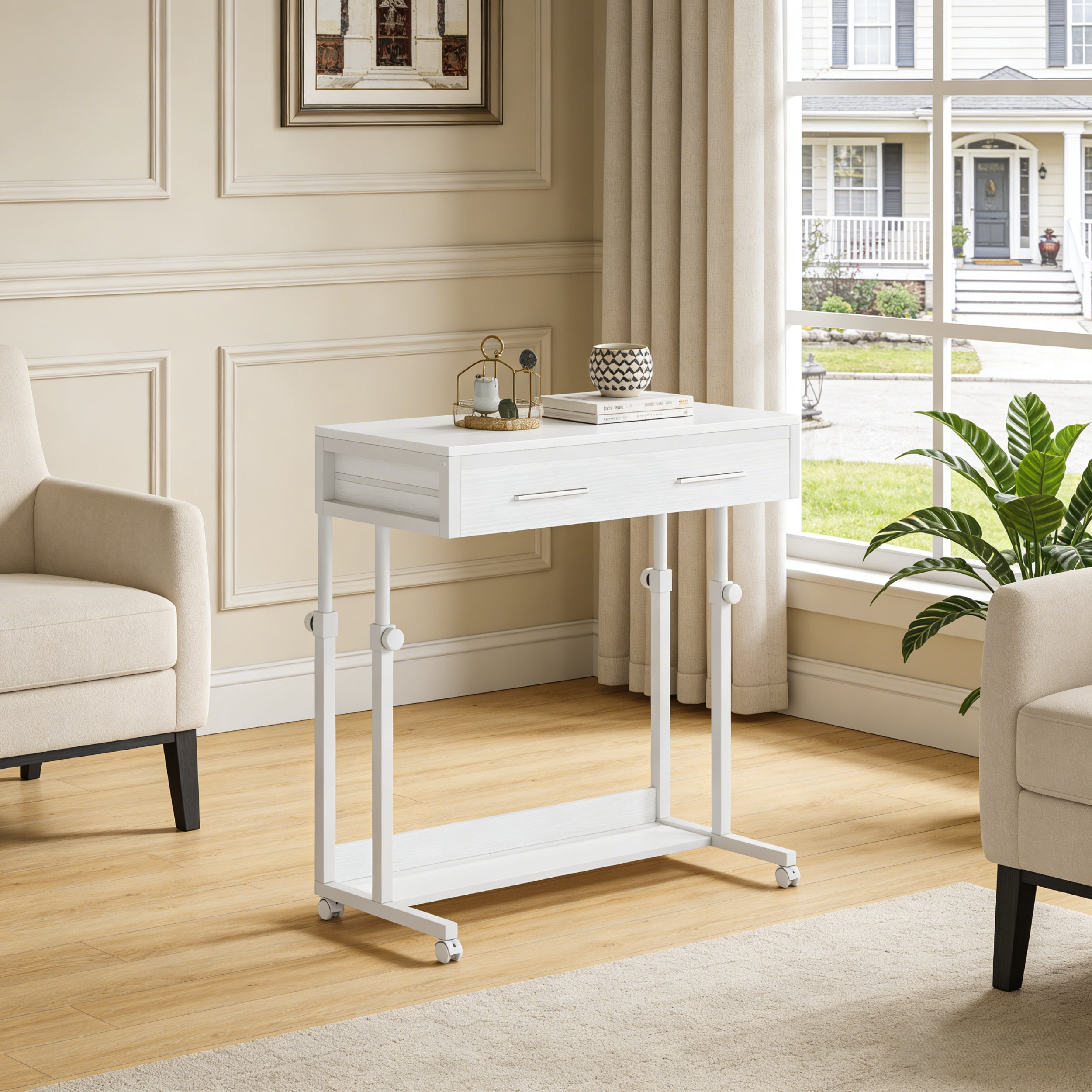 Fnova Mobile Desk with Drawers, Portable Laptop Desk on Wheels, Sofa Side Table, Bed Desk, Small Standing Desk for Home Office