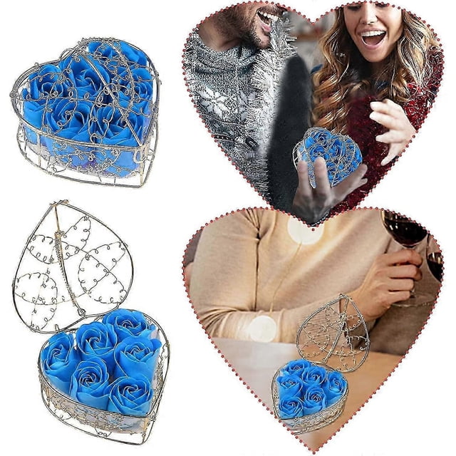 Heart Shaped Iron Basket Hollow Valentines Gift Box Artificial Soap Basket Rose Gift Box for Valentine' s Day Wedding, Mother's Day, Birthday