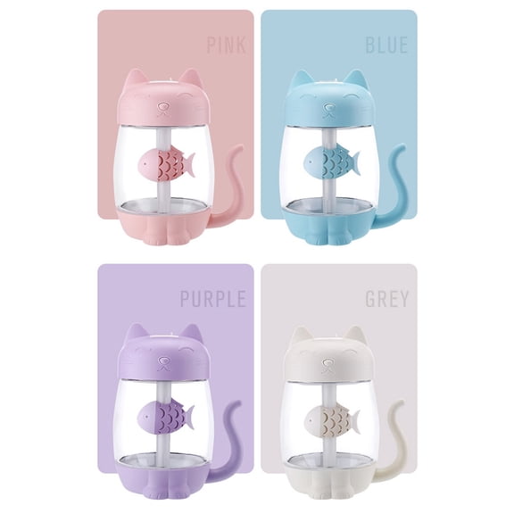 AURARMLET USB Air Humidifier 3 in 1 Cat Design with Mist Diffuser Night Light and Small Fan White