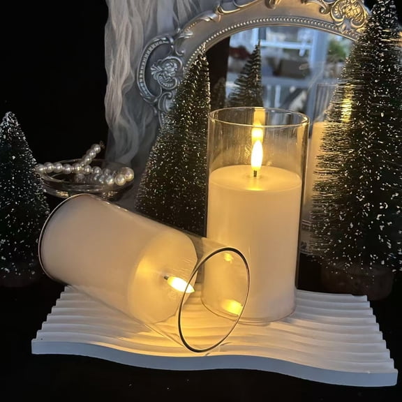 Goyuon 6-inch Flameless LED Candle - 3D Wick Real Wax Acrylic Pillar with Remote Timer, Suitable for Weddings and Home Decor