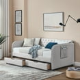 thumbnail image 3 of Twin Size Daybed with 2 Storage Drawers, Upholstered Daybed with Side Pocket, Sofa Bed Frame for Living Room, Bedroom and Guest Room, No Box Spring Needed, Beige, 3 of 8
