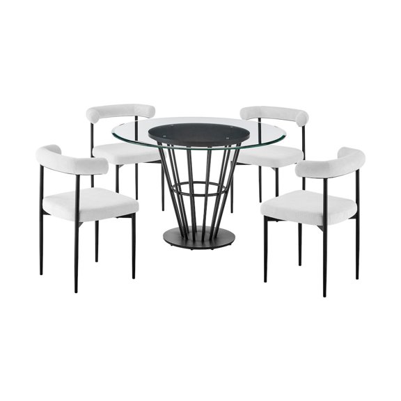 Veronica Shannon 5 Piece Round Dining Set with  Cream Fabric