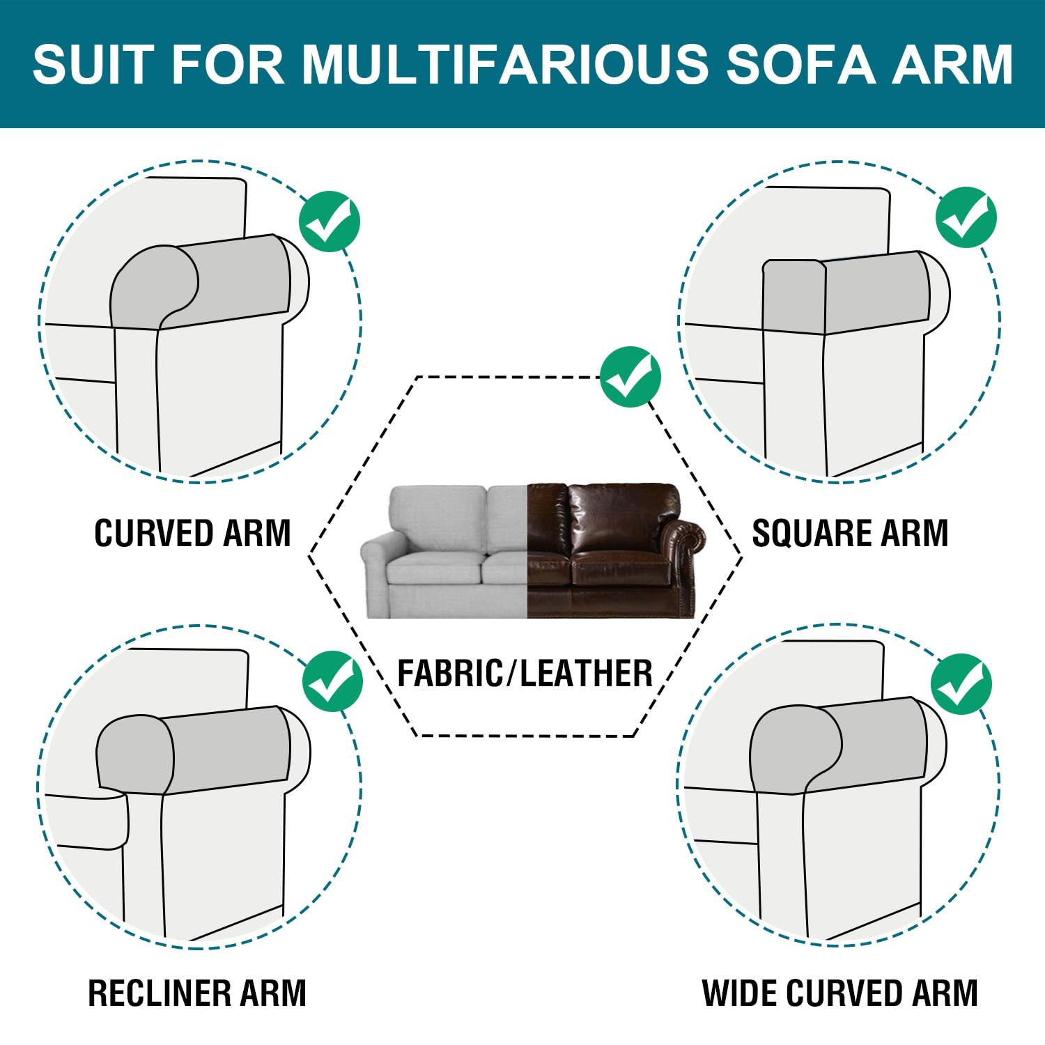 2 Pack Waterproof Armrest Covers Couch for Chairs and Sofas Couch Arm Covers with Side Pocket, Non-Slip Armrest Protectors Washable Armrest Slipcover (Khaki)