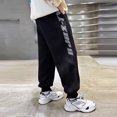 thumbnail image 4 of Boy Pants Size 10 Casual Elastic Waist Solid Color Sweat Pants Slim Fit Drawstring Pants with Pockets Sport Pants,120 (4-5 Years),Black, 4 of 4