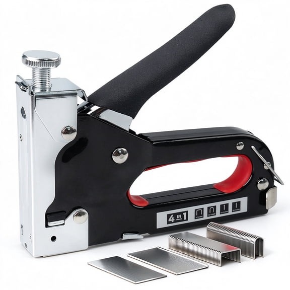 4-in-1 Adjustable Staple Gun,Manual Nailer with 800 Counts Staples,Upholstery Stapler Nail Gun for Fixing Material,Decoration,Carpentry,Doors and Windows