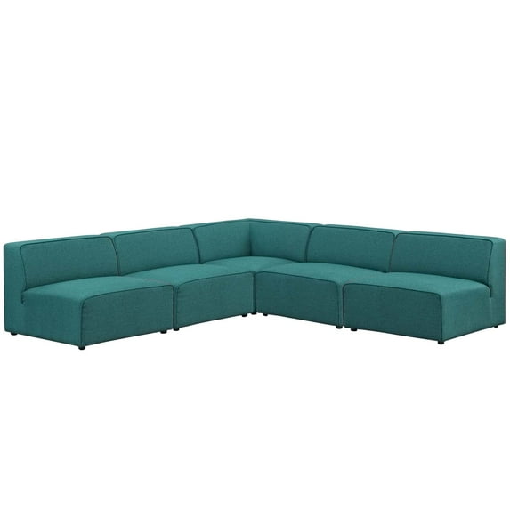 Modern Contemporary Urban Design Living Room Lounge Club Lobby Sectional Sofa Set, Fabric, Aqua Blue