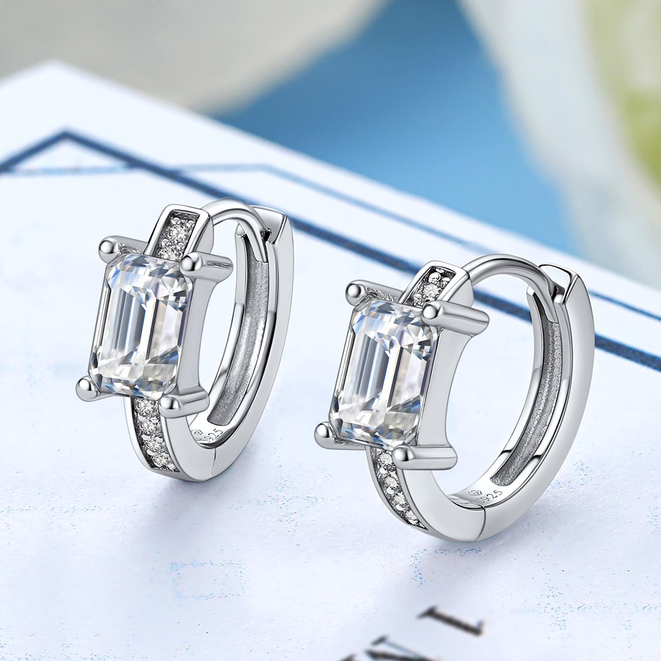 MomentWish Earrings for Women, Moissanite Jewerly Gifts for Her, Simulated Diamond 925 Sterling Silver Hoop Earrings