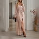 thumbnail image 2 of Vestido de mujer con lunares y lentejuelas, vestido de noche largo elegante sexy con escote en V, manga larga, cintura alta, abertura, vestido maxi con cinturón, 2 of 7