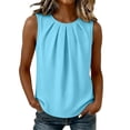 thumbnail image 3 of Craaazy Womens Sleeveless Crew Neck Tank Tops Pleated Design Solid Color Loose Fit Casual Summer Tops for Work and Business Wear, 3 of 7