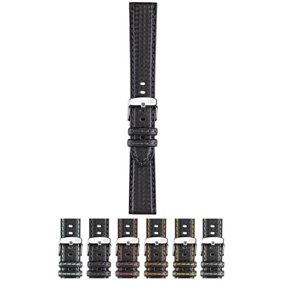Morellato Biking Carbon Fibre Grain Watch Strap - Black - 18mm - Chrome-plated Stainless Steel Buckle - SPORT Collection