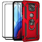 Flyme for Moto G Power 2021 Case with Tempered Glass Screen Protector (2 Pack), Layer Hybrid Tank Armor Case