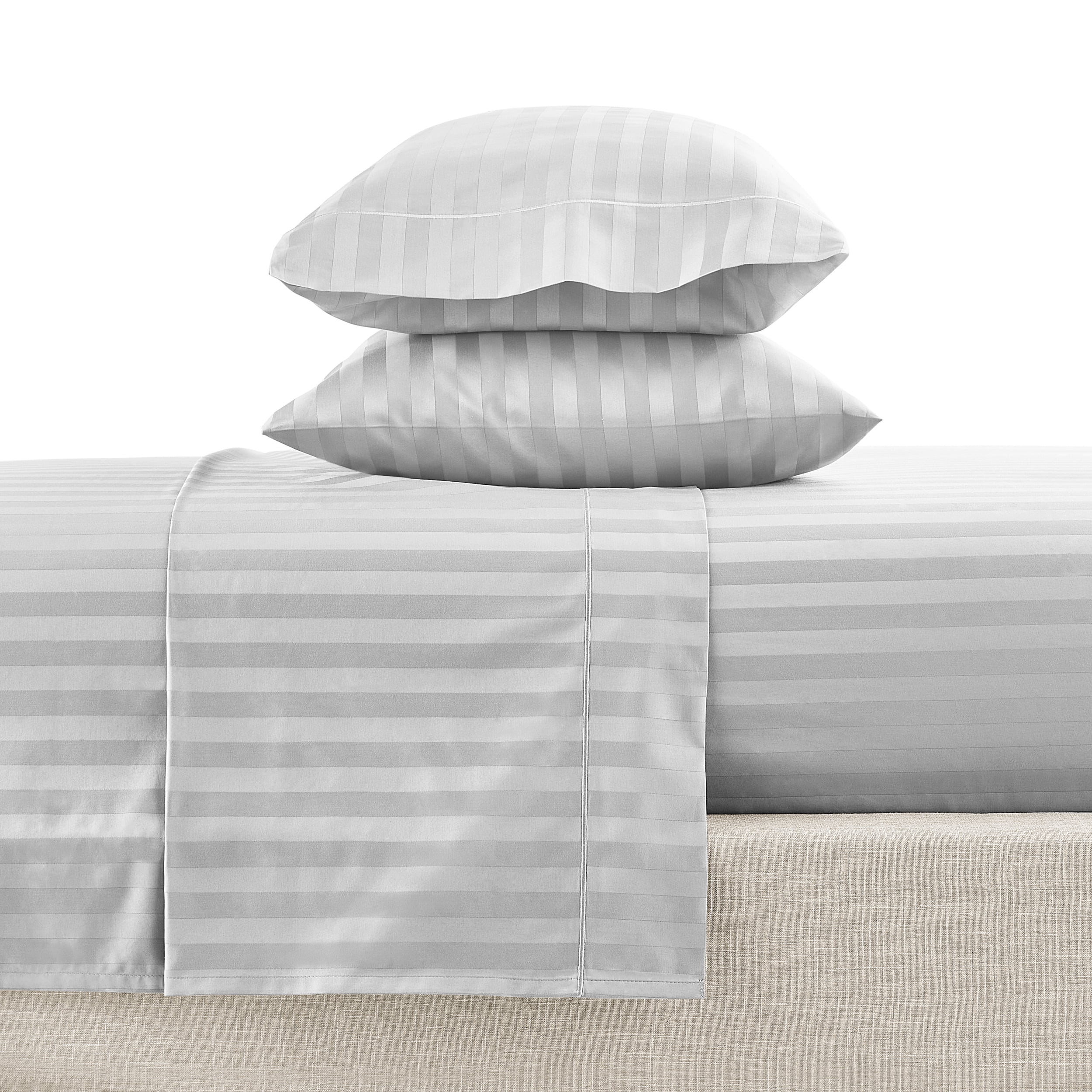 Hotel Style 4-Piece 600 Thread Count Grey Stripe Egyptian Cotton Adult Bed Sheets, Full-Deep Pocket