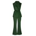 thumbnail image 5 of Jinhomg Women's 2 Piece Business Casual Outfits Sleeveless V Neck Blazer Vest and Wide Leg Pants 2025 Fashion Office Work Clothes with Belt Green M, 5 of 8