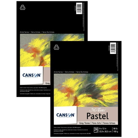 Canson Artist Series Mi-Teintes Pastel Pad, Gray Tones, Foldover Binding, 24 Sheet, 9x12 inch, Pack of 2