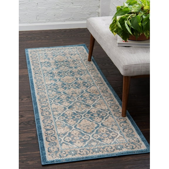 Unique Loom Salzburg Collection Area Rug - Kasern (2' 7" x 10' Runner Light Blue/Gray)