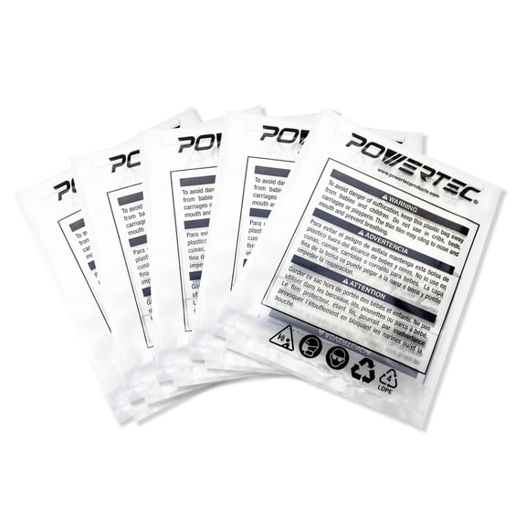 POWERTEC 5PK Clear Plastic Dust Collection Bags, 20-Inch x 43-Inch Dust Collector Bags for machine with 20" Filter Drum, 70002
