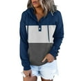 thumbnail image 2 of BiZtdJrK Womens Long Sleeve Pullover Sweatshirts Fashion Colorblock Hooded Sweat Shirts Casual Button Neck Drawstring Hoodies with Pockets Navy M, 2 of 7
