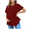 thumbnail image 3 of Maternity Short Sleeve Crew Neck Tunic Shirt Blouse Top Loose Fit Casual Spring Summer Clothes for Women | CSEONE,Wine L, 3 of 9