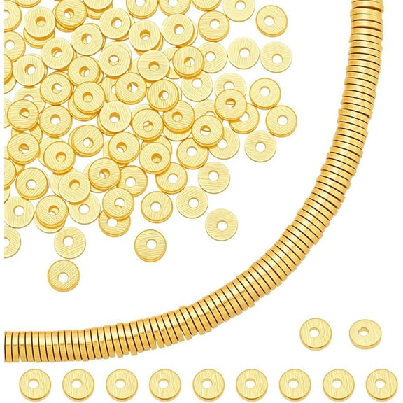 300pcs Golden Spacer Beads 4mm Flat Round Heishi Beads Disc Spacer Bead Long-Lasting Loose Bead for Summer Stackable Jewelry Making Bracelets Necklaces Earrings DIY Craft Hole: 1.2mm
