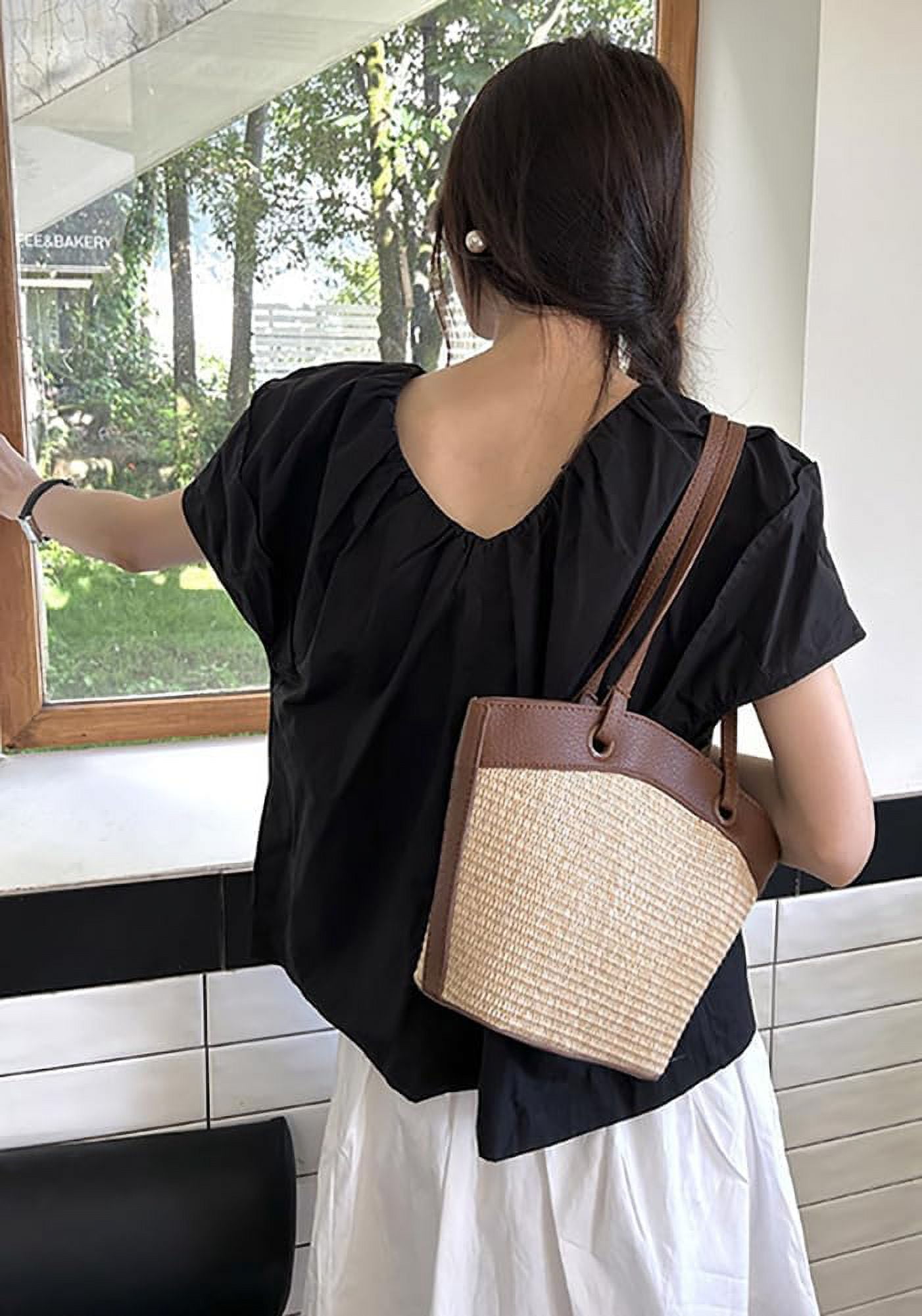 Straw Beach Bags For Women Small Straw Tote Bag Rattan Purse Summer Straw Handmade Bag Raffia Handbag Purse Shoulder Bag