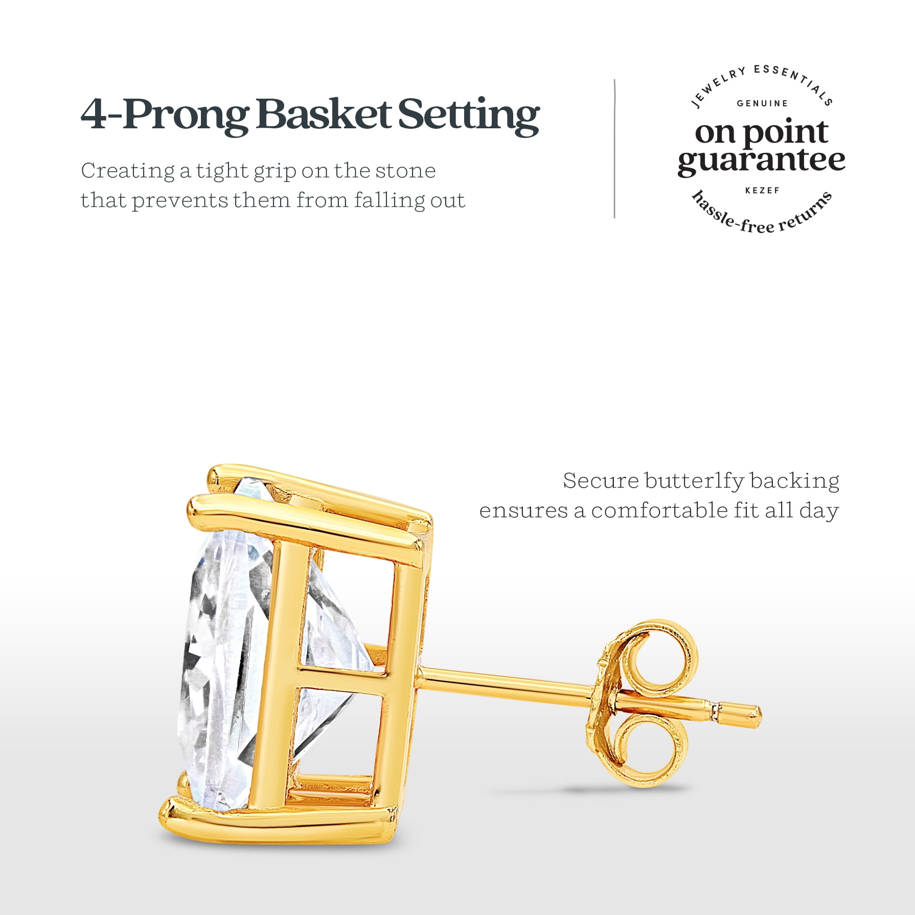 9mm Princess Cut Cubic Zirconia Basket Set Solitaire Stud Earrings Gold Plated Sterling Silver