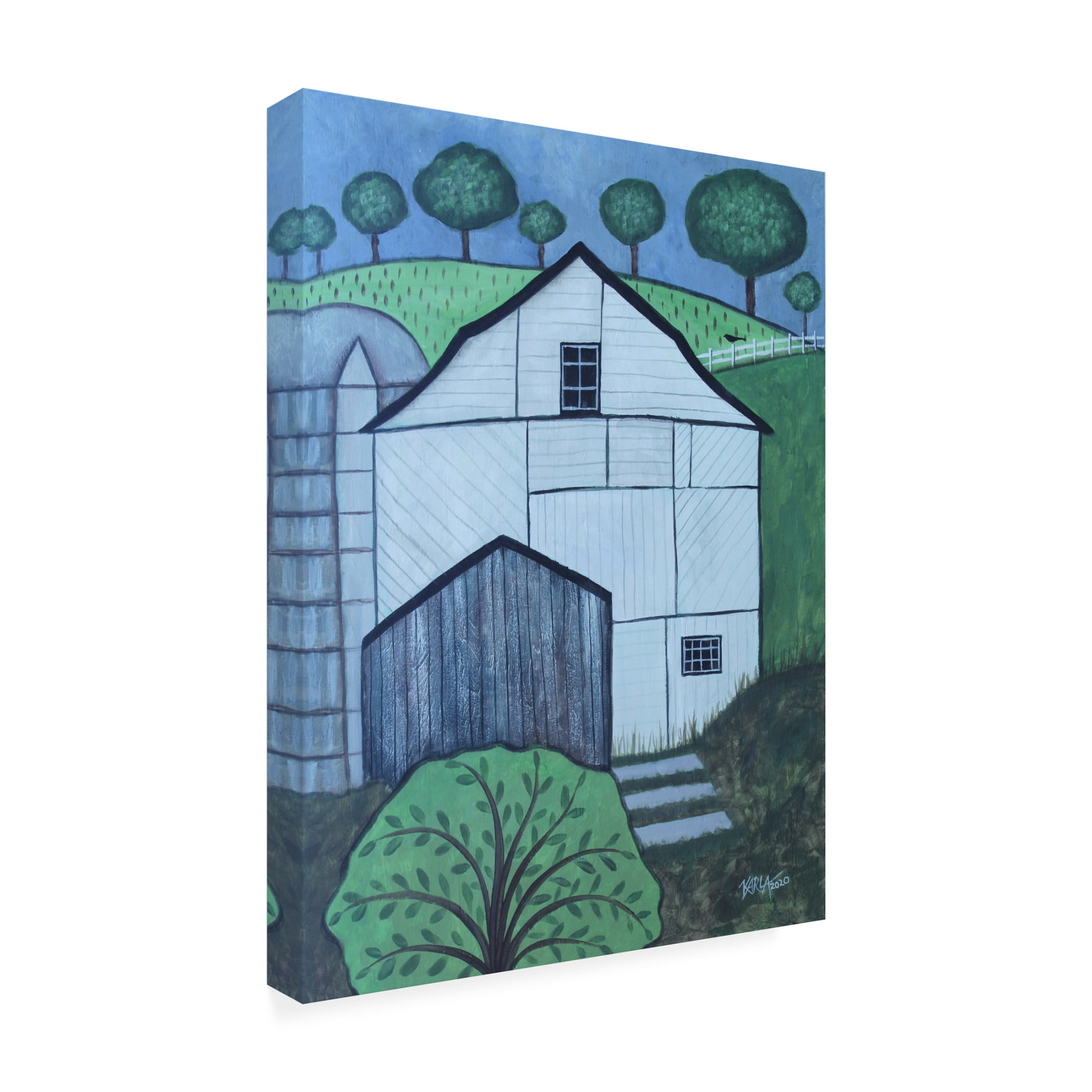 Canvas Wall Art - Karla Gerard 'White Barn and Silo' Wall Art for Living Room, Bedroom, or Office Décor by Trademark Fine Art - 24 x 32 Inches
