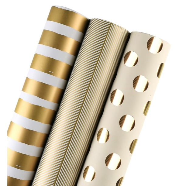 LaRibbons Gift Wrapping Paper Roll Gold Collection - 3 Rolls 30"x 120