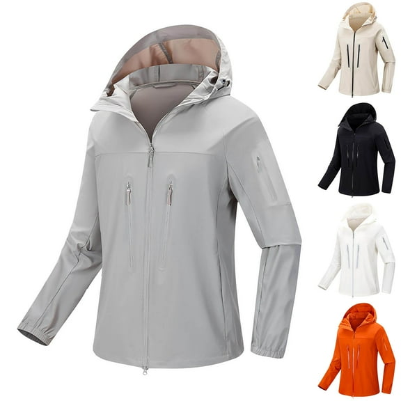 Fengqque Women's Waterproof Rain Jacket Lightweight Raincoat Hooded Hiking Jacket Softshell Windbreaker White XL(XL)