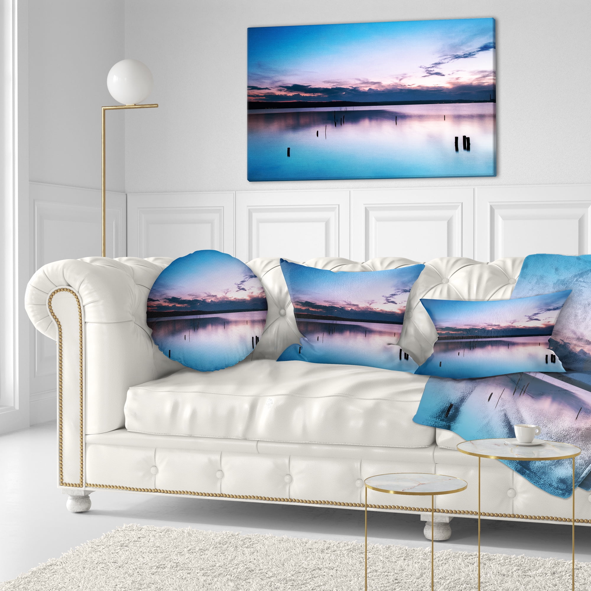Designart Sunset Over Lake Blue Everywhere - Seashore Throw Pillow - 12x20