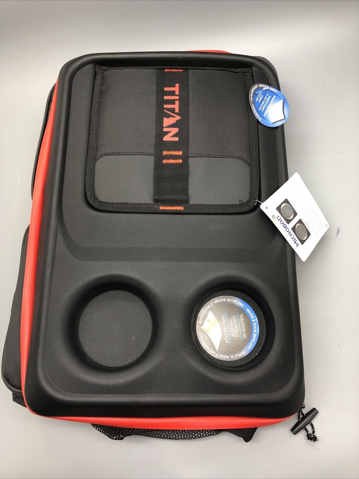 Titan 50-Can Collapsible Cooler Black & Red TableTop™ with 2 Drink Holders & Lid