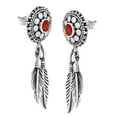 thumbnail image 6 of AeraVida Boho Chic Synthetic Red Coral Inlay Flower and Feather Sterling Silver Earrings, 6 of 6