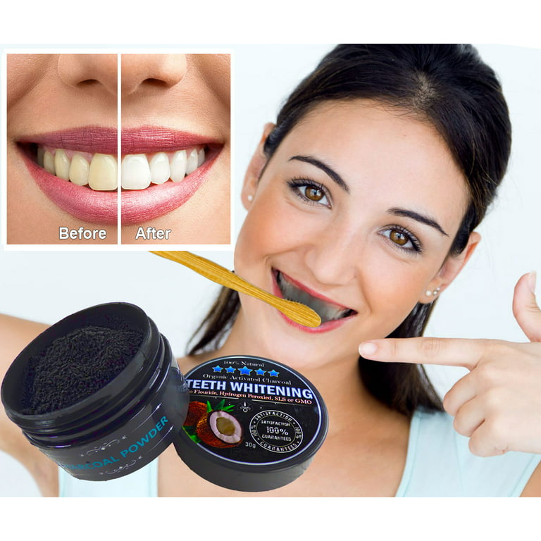 Clearly Glow Teeth Whitening Activated Charcoal Powder + Soft Bamboo Toothbrush