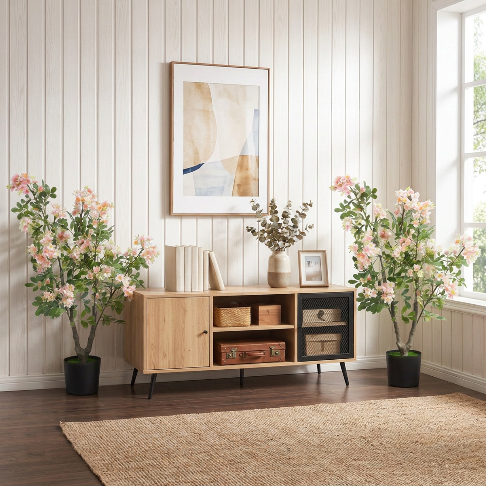 Vebreda Artificial Plant Decor, 36" Set of 2 Artificial Impatiens Tree with Mini Fruits and Silk Flowers, Charming & Lifelike Appearance
